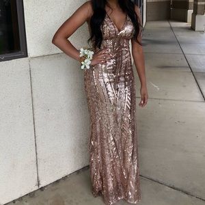 Rose gold sequin prom dress